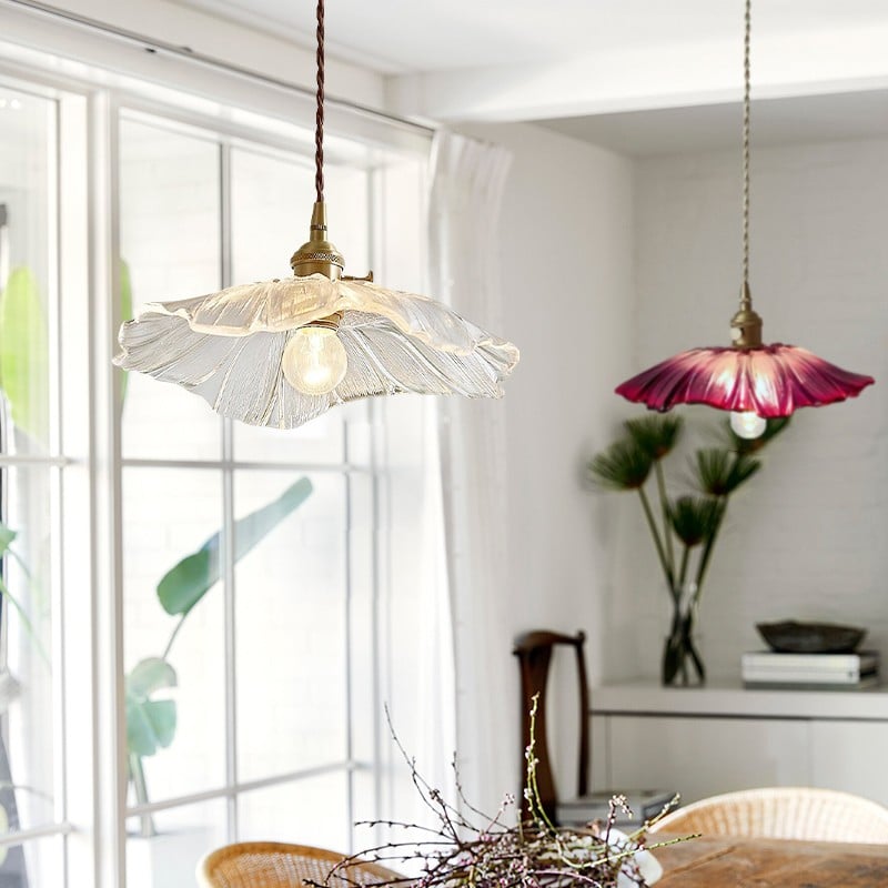 Retro Lotus Glass Pendant Light For bedroom