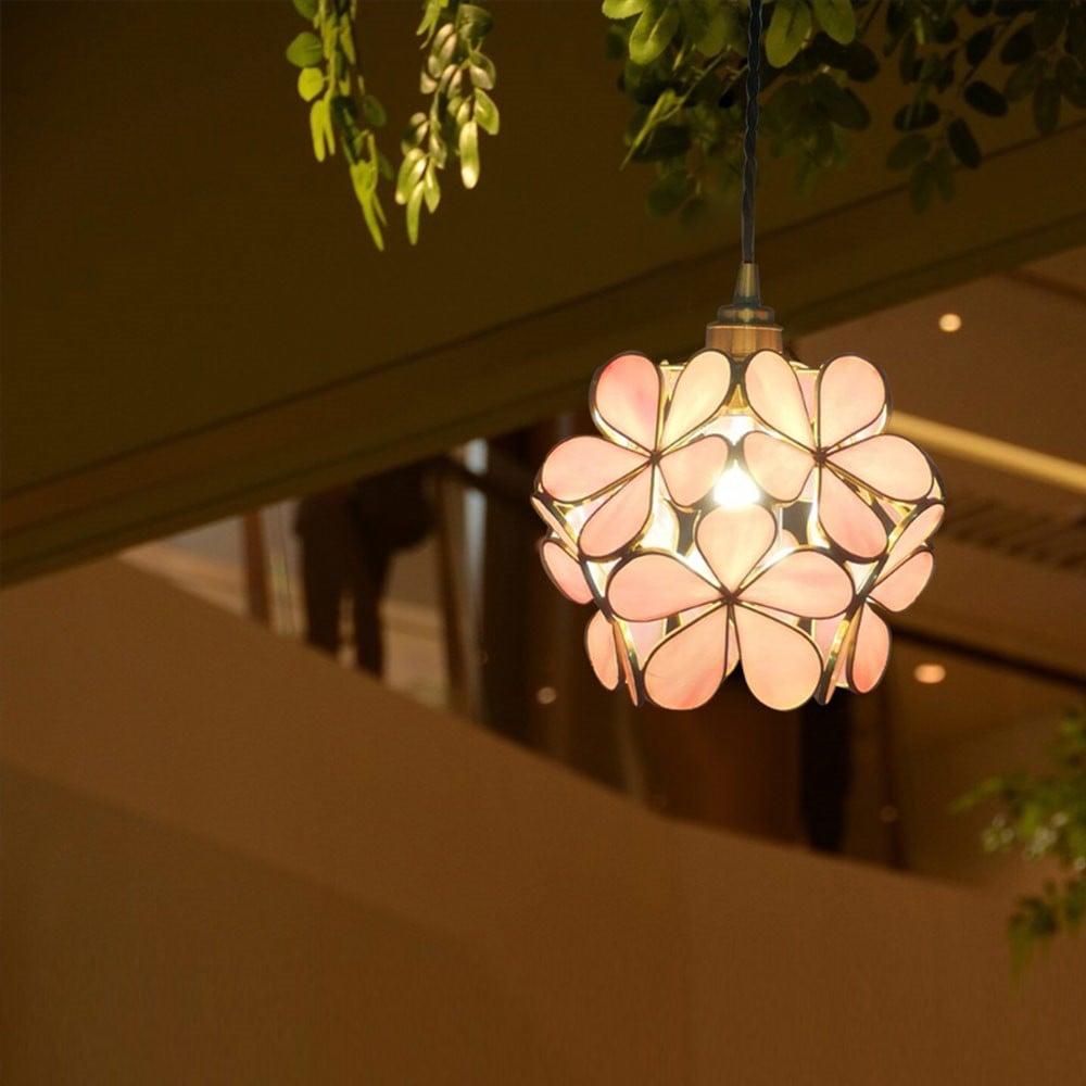 Retro Glass Flower Petal Pendant Lamp