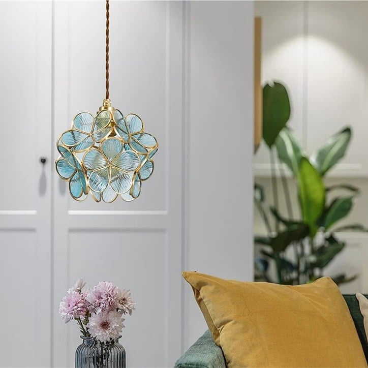 Retro Glass Flower Petal Pendant Lamp