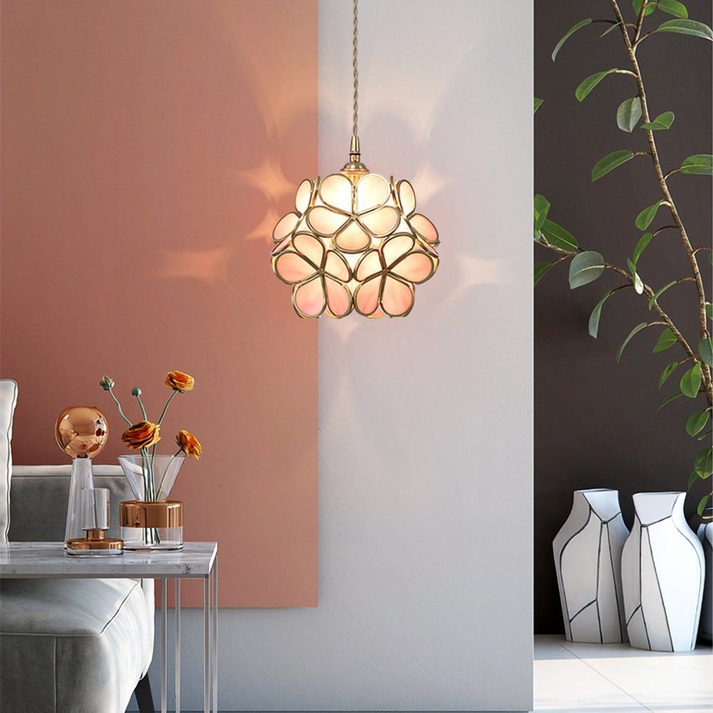 Retro Glass Flower Petal Pendant Lamp