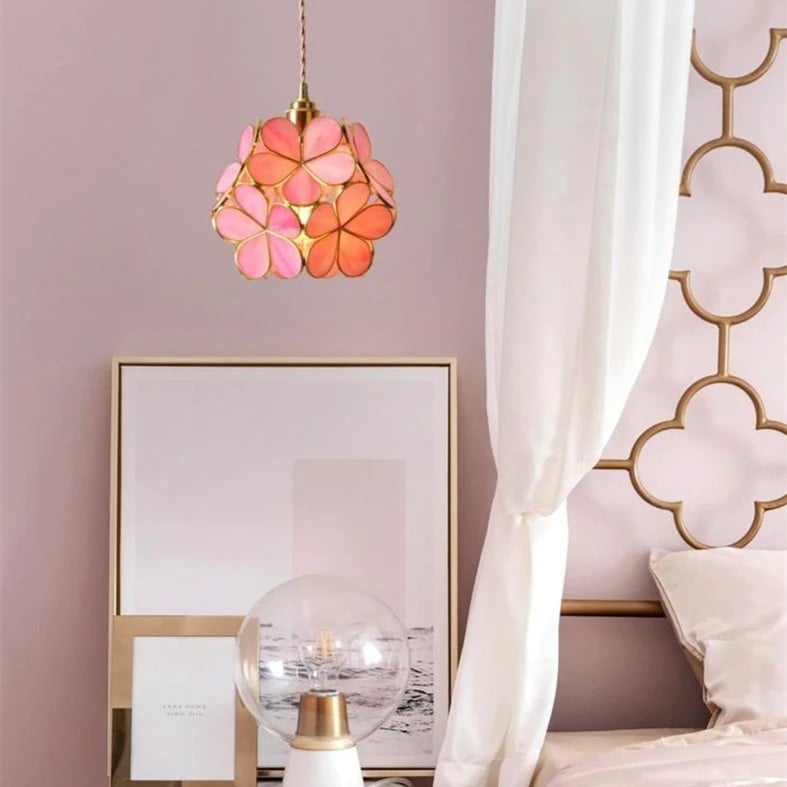 Retro Glass Flower Petal Pendant Lamp