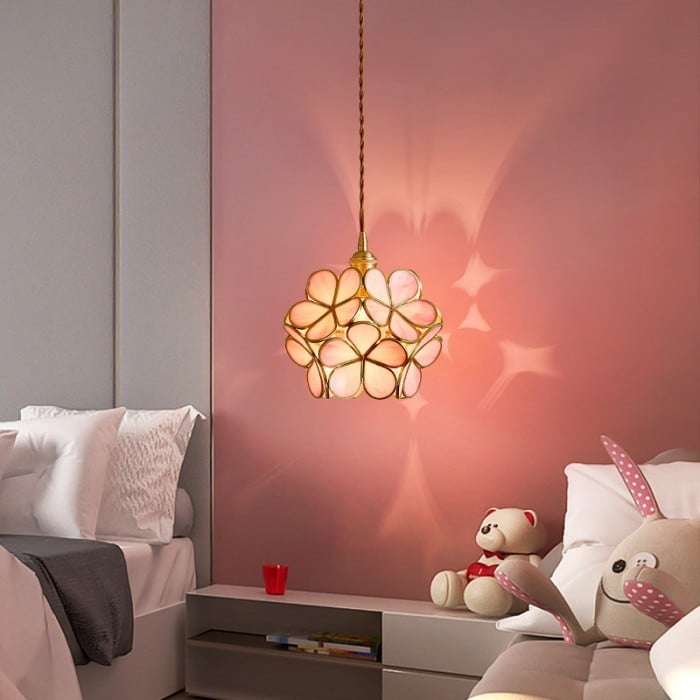 Retro Glass Flower Petal Pendant Lamp