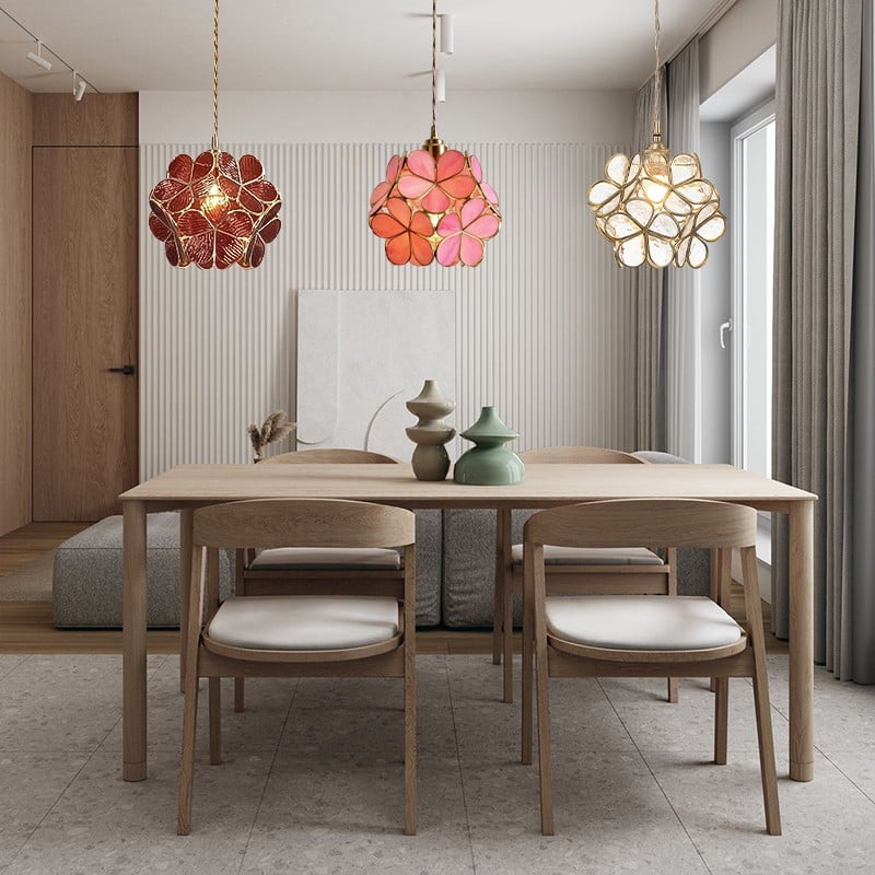 Retro Glass Flower Petal Pendant Lamp