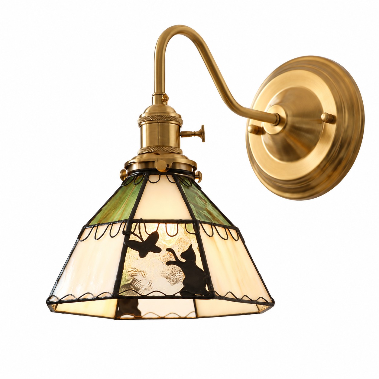 Green Cat 02 Curved-Arm Wall Lamp