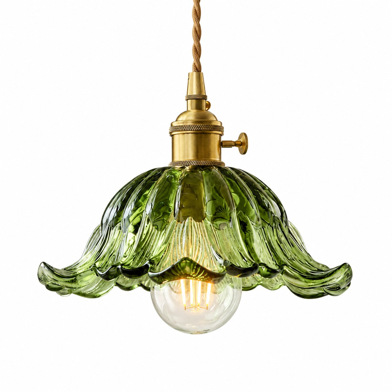 Small Green Striped-Flower Pendant