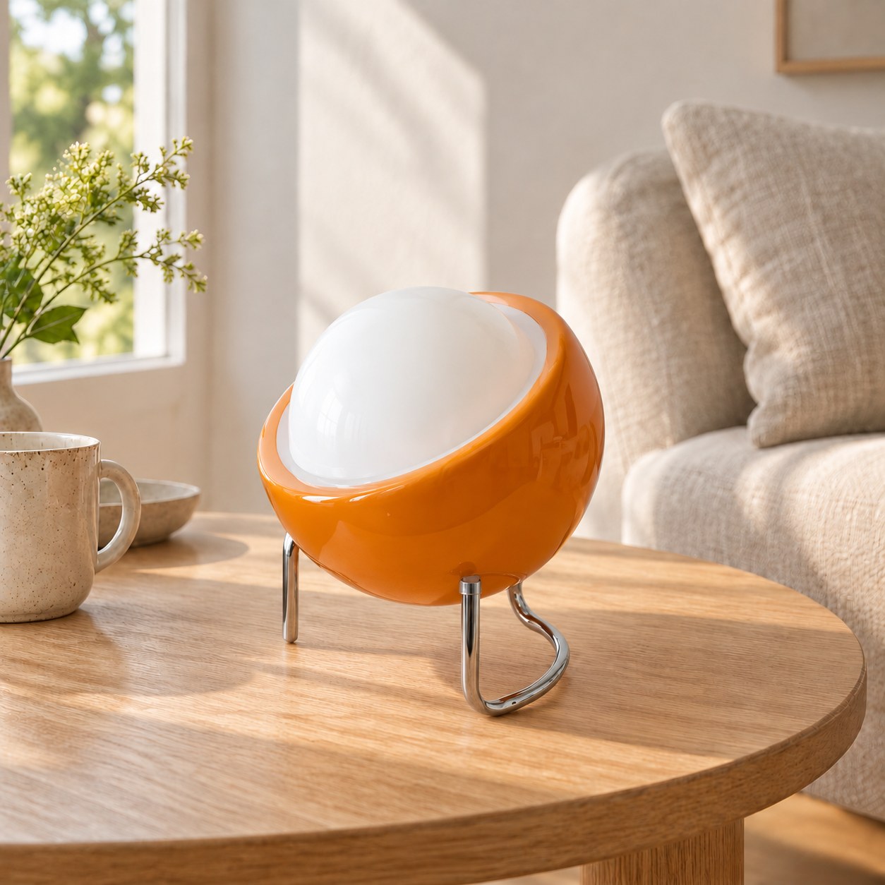 Orange egg table lamp, shown in full